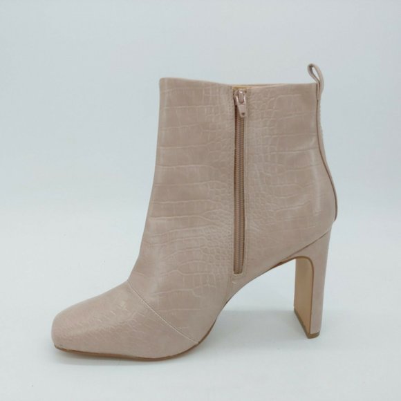 Express Womens Ankle Boots Booties Taupe Crocodile Embossed Square Toe Zip Up 9 - Picture 2 of 9